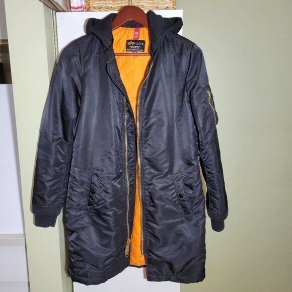 Alpha Industries Jackets & Blazers - Alpha Industries MA-1 natus long bomber flight hooded jacket black XS
